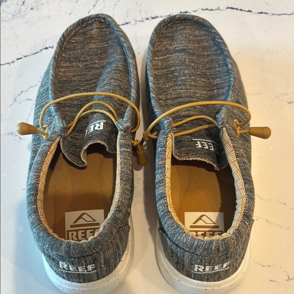 Reef Blue and Tan Slip-On Shoes